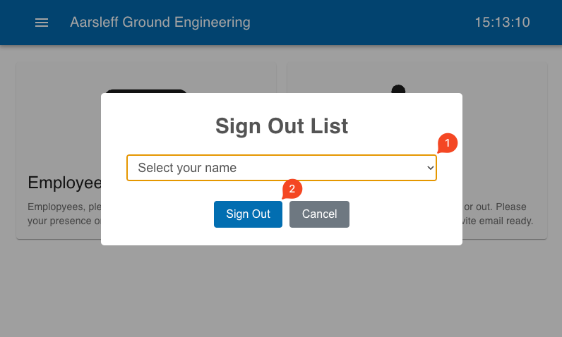 Select Sign Out Name